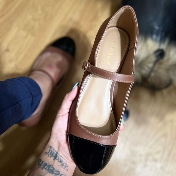 BLACK / BROWN SHORT HEEL MARYJANE - Picture 2 of 6